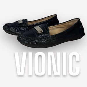 Vionic, Sydney Lizard Leather Sparkle Loafers in Black Orthaheel Technology Sz 5